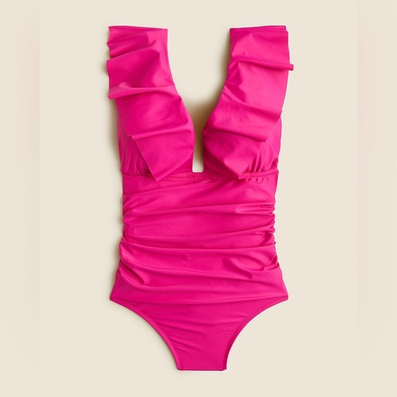 J. Crew Pink Ruffled One Piece Swimsuit - Picture 1 of 4